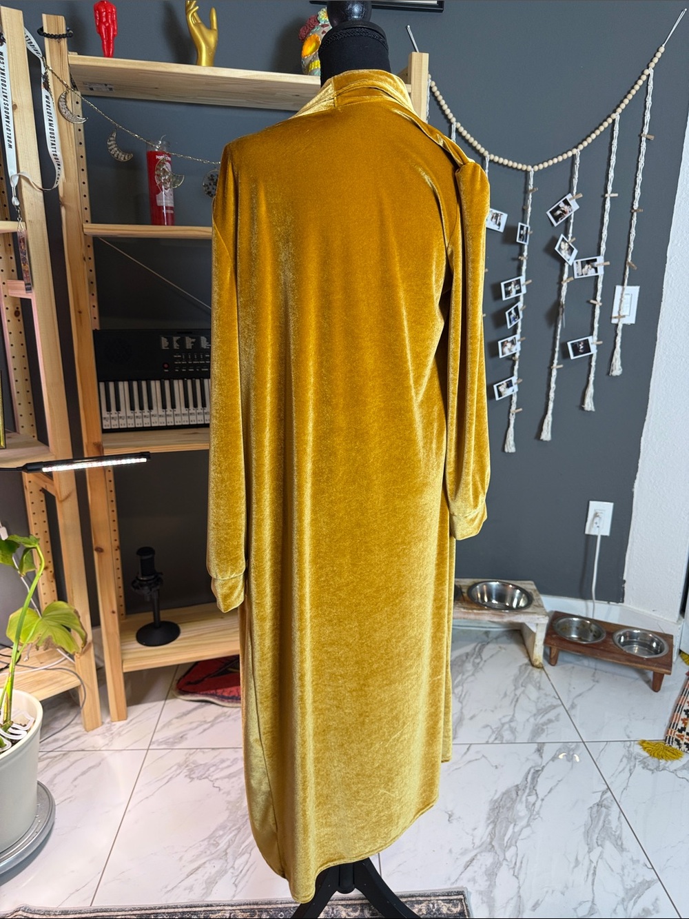 Velvet Long Robe Duster - Mustard Gold - Picture 4 of 5